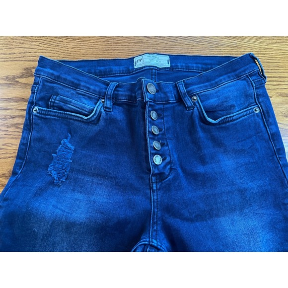 Free People Women Dark Indigo Distressed Button Fly Skinny Jeans womens size 29 - Picture 4 of 10